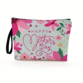 Blue canvas Mother's Day makeup bag with floral print and Happy Mother's Day text - Happy Mother's Day Floral Print (Style 1)