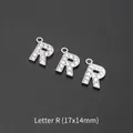 Silver letter R alloy pendant with white rhinestones for DIY jewelry, 17x14mm size - Letter R (10 Pcs)