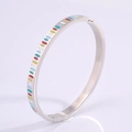 Titanium steel bangle with colorful enamel ovals and secure snap clasp closure - Silver Irregular Enamel