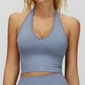 Morandi blauer Halter Sport-BH aus nahtlosem Rippenstrick für Yoga und Fitness - S / Oberteile / Asternblau