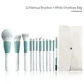 Set de 12 brochas de maquillaje con textura de mármol y estuche de sobre blanco - 12 Brochas + Bolsa de Sobre Blanca / Azul