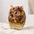 Tiger Eye Stone owl resin figurine ornament with gold foil and purple eyes décor - Tiger's Eye Style 2