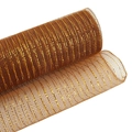Two rolls of decorative bronze gold mesh ribbon with metallic stripe for Christmas tree decor - Bronze Coffee Metallic Mesh (9m/Roll)