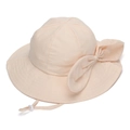 Pink wide-brimmed sun hat for girls with a large decorative bow and adjustable chin strap - 50-52CM / Orange