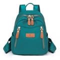 Teal nylon casual backpack for women with brown leather logo and gold-tone zippers - Green