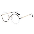 Gafas de sol redondas modernas en negro y dorado con montura metálica de medio aro ondulado - C6 / Montura Oro Círculo Té Anti-luz Azul