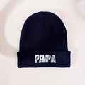 Berretto in maglia blu navy con ricamo PAPA per appassionati di pesca stile casual - Blu Notte