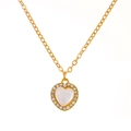 Gold hollow heart necklace with sparkling crystals and a white heart center inlay - Heart Shell Inlay (9116)