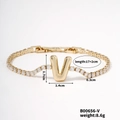 Gold finish bracelet with V pendant and shimmering cubic zirconia stones for women - Letter V
