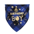 Détail du bandana pour chien à carreaux bleus avec lettrage doré Birthday Boy en coton - M: Convient au Cou 20-42cm / Bleu Carreaux Garçon