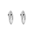 Unique S925 silver snake hoop earrings with black stone eyes and textured silver finish - Style C Small Hoop (White Gold)