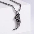 Retro titanium steel necklace with silver dragon tooth pendant and vintage chain on stone - Steel Color Pendant (With Chain)