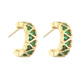 Elegant 18K gold plated C-shaped hoop earrings with green zircon hollow hearts - Gold Heart Cutout Green Zircon (42722)