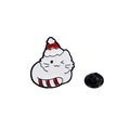 Cute white Christmas cat enamel pin with a red Santa hat and striped tail on white background - White Cat with Christmas Hat (CZ1187-3)