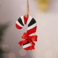 Close-up of a resin candy cane ornament with a red polka dot bow for Christmas trees - Style 9 (Candy Cane)