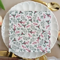 Christmas party napkin with holly leaves and red berries on a white ceramic plate - Christmas Holly & Berries (1092)