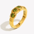 Chic 18K gold plated stainless steel ring featuring three round green zircons - US 6 / Gold-Green Zirconia
