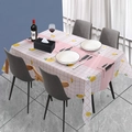 Pink and white checkered waterproof PEVA tablecloth with lemon and wine glass patterns - Red Wine Lemon