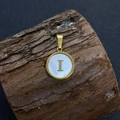 Natural sea shell letter I pendant with gold metal frame for DIY necklaces - Letter I / 17x20mm
