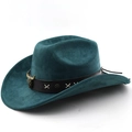 Vintage dark green suede cowboy hat with bull head metal ornament and leather band - M (56-58cm) / Dark Green