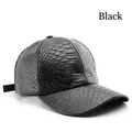 Black faux crocodile leather baseball cap with glossy animal texture and adjustable strap - Black