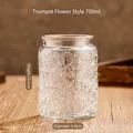 700ml floral embossed glass storage jar with bamboo lid for kitchen organization - Trumpet Flower Pattern / 700ml