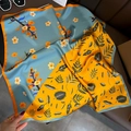 Blue and orange floral silk square scarf with nature prints and elegant rolled edges - 70*70cm / 30220-Blue Orange Patchwork