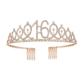 Corona di compleanno oro rosa con strass scintillanti e numero 16 su fascia in metallo - 16 Anni