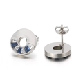 Silver stainless steel hollow round stud earrings with blue and clear crystal gemstones - Steel Color Blue White Zircon Ring Style (KE39889-D)
