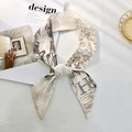 Elegant cream silk skinny scarf with black H-letter illustration and graphic design - Style H (Off-White/Black Letter H Print)