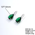Green waterdrop zircon earrings with micro-pave diamonds and 10x14mm gemstone - White Gold Plated Green