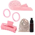 Pink heatless hair curler set with velvet rod, scrunchies, claw clip and satin pouch - Pink Small Scrunchie 6-Piece Set