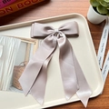 Elegant beige satin double bow hair clip for women with a smooth glossy texture - Grey 196