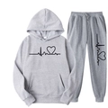 Tuta sportiva in pile grigio da donna con felpa con cappuccio cuore e pantaloni - Grigio chiaro