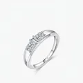 S925 sterling silver double-layered ring featuring a rectangular emerald-cut center stone - US Size 5 / Silver