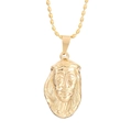 Collar de acero inoxidable chapado en oro de 18K con colgante 3D de cabeza de Jesús - Estilo Cabeza de Jesús Vista Frontal (KN236409-NT)