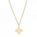 Collier vintage en acier doré avec pendentif carré à nœud celtique géométrique ajouré - Double Noeud de Sorcière Or