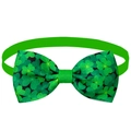Green St. Patrick's Day pet bowtie with shamrock prints and adjustable strap - Solid Green Shamrock