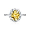 Oval cut yellow gemstone ring with a halo of white crystals in silver finish - Adjustable Open / Yellow Zirconia