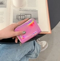 Sleek laser pink high-capacity card holder with rainbow holographic finish and zipper - Laser Pink