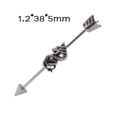 Polished stainless steel industrial barbell featuring a detailed silver dragon relief - Steel Color - Dragon