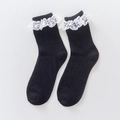 Schwarze Baumwollsocken mit elegantem weißem Spitzenbesatz für Damen im Vintage-Stil - Einheitsgröße / Schwarz