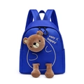 Mochila infantil azul de nailon con oso 3D y bordado happy dorado decorativo - Azul