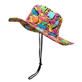 Détail du chapeau de soleil pop art avec motifs colorés et cordon réglable noir - M (56-58cm) / Rose