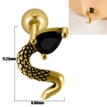 Gold snake cartilage stud earring with black teardrop zircon and size measurements - Snake - Gold with Black Zirconia