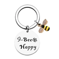 Portachiavi ape argento con incisione Bee Happy e ciondolo in cristallo giallo - Stile 30Y002-3