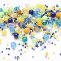 Mix of 8mm glass and acrylic beads in blue, yellow, and green for DIY jewelry making - 2 Lemon Yellow Indigo