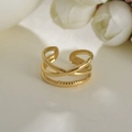 Adjustable 14K gold plated multi-layer crisscross ring with spiral textured details - Adjustable Open / Gold Triple Layer Helix (R431) / Gold