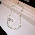 Chic Baroque pearl necklace with light green disc beads and golden lobster clasp - Green Pearl Real Gold Plated Necklace (38#)