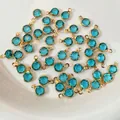 Light blue faceted glass pendant with gold plated rim for DIY jewelry making charms - Gold Base Lake Blue